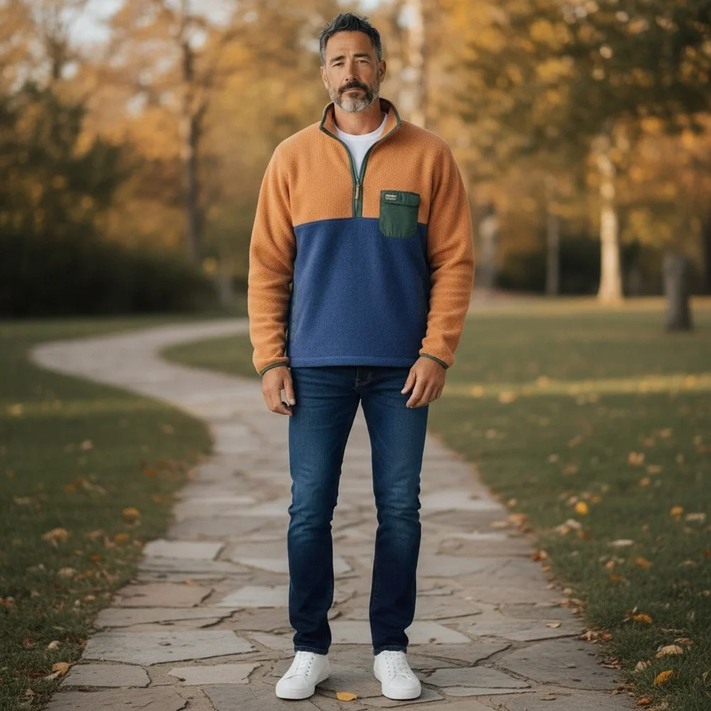 L.L. Bean 1/4 Zip Fleece Jacket in Rust Blue Green Kangaroo Pocket Men’s XL Tall - Picture 1 of 9